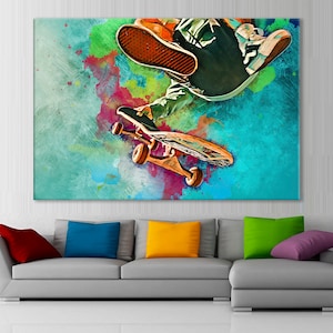 Skateboarding Canvas, Skateboarder Wall Art, Skateboarder Print, Kids Room Decor, Skateboarding Fan Unique Gift, Boardsport Wall Art Print