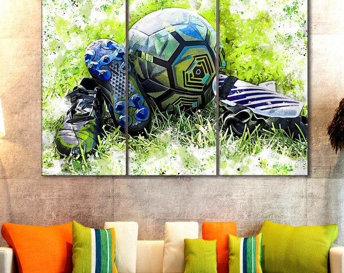 Soccer Wall Art, Soccer Equipment Canvas, Football Wall Decor, Soccer Shoes Wall Decor, Football Shoes Artwork, Soccer Gift, Kids Room Decor