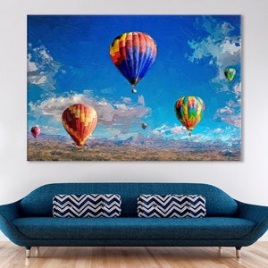 Hot Air Balloon Wall Art, Sky Canvas, Hot Air Balloon Artwork, Flying Hot Air Balloon Canvas Print, Hot Airballoon Decor, Air Balloon Print
