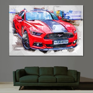 Ford Mustang Painting, Ford Mustang Canvas, Race Car Wall Art, Boy Room Decor, Race Fan Gift