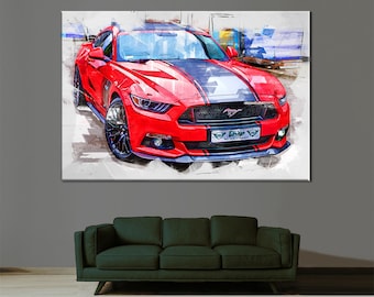 Ford Mustang Painting: Race Car Canvas Wall Art