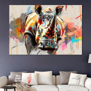 Rhinoceros Canvas Art | Abstract Rhino Wall Decor, Modern Rhino Print & Artwork for Home and Office