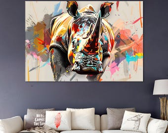 Abstract Rhinoceros Canvas Art | Modern Animal Wall Decor