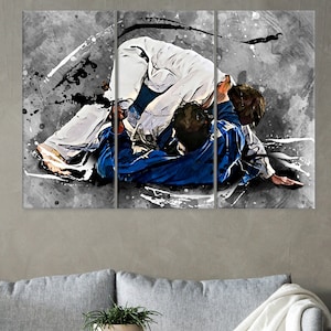 Płótno judo, wydruk walki tatami, dekoracja ścienna do rzutu judo, dekoracja ścienna do sportów kontaktowych, wydruk sparingowy, wyjątkowy prezent dla fana judo, cyfrowe malarstwo judo