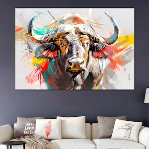 Buffalo Wall Print | Art for Home & Office Decor | Canvas Print Unframed | Mural Buffalo Painting for Living Room