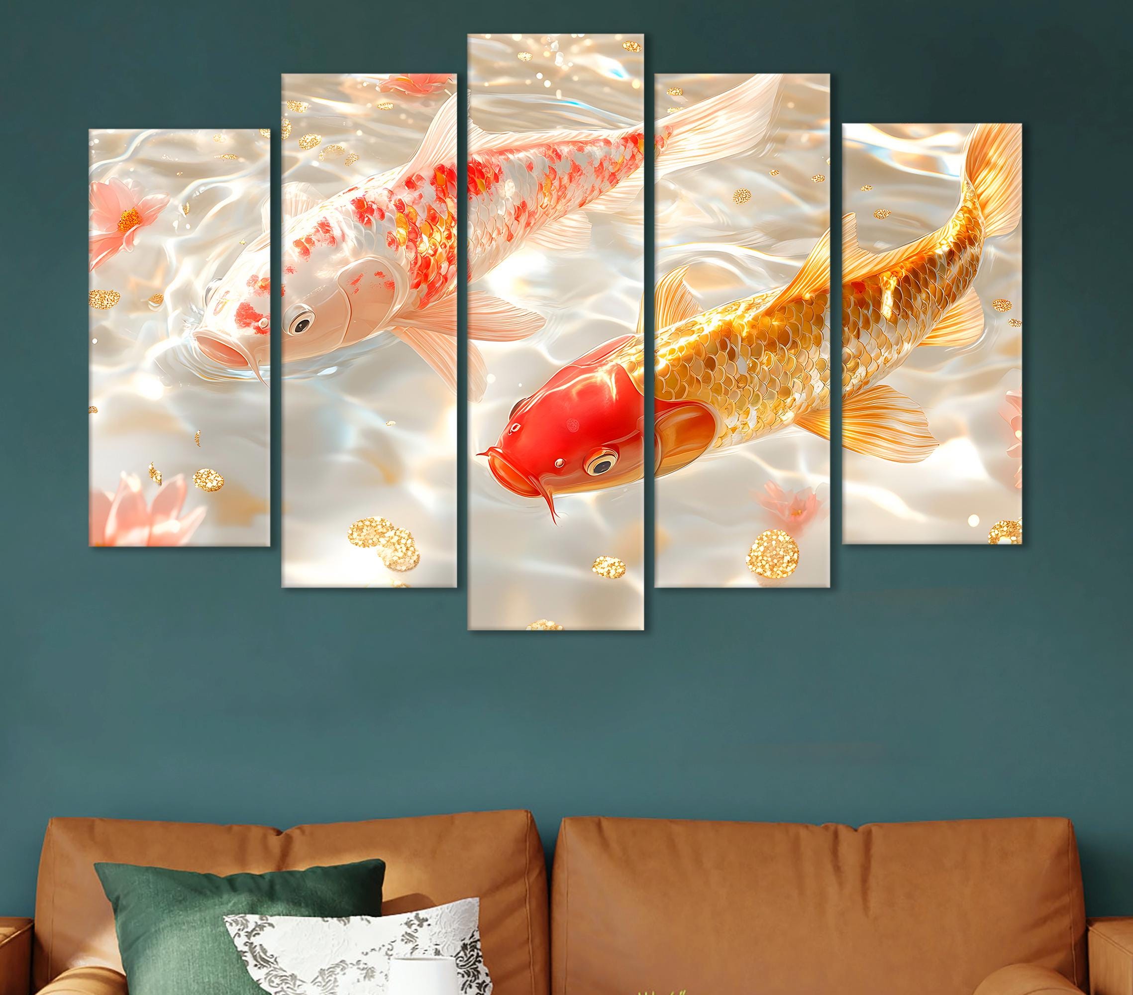  Selangor 壁掛け 金魚 蓮 Koi Fish Canvas Wall Art: Zen Japanese Decor, Ready to Hang - Etsy