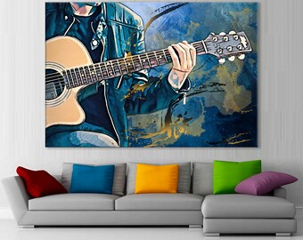 Gitarrist Leinwanddruck: Musikinstrument Kunst auf Holzrahmen