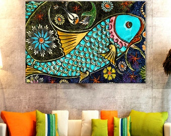 Colorful Fish Canvas Print, Fish Room Decor, Colorful Fish Digital Art, Fish In The Pond Poster, Fish Artwork, River Fish Abstract Wall Art