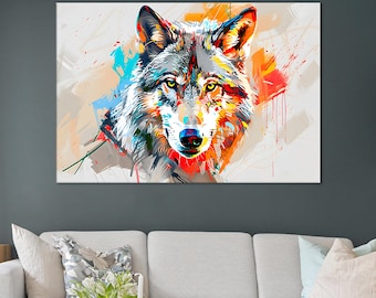 Colorful Wolf Canvas Print: Modern Wildlife Art, Home Decor