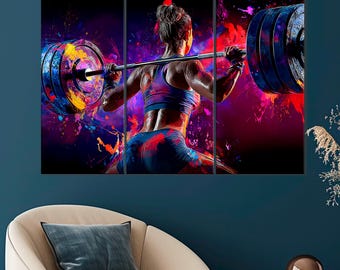 Girl Weightlifter Canvas Art: Squats Barbell Gym Decor