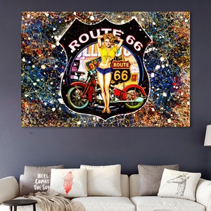 Route 66 Canvas Art, Highway Home Decor, Road Print, Landscape Canvas, Rtavel Artwork, Route 66 Print,Route 66 USA, Retro Style Travel Print