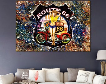 Route 66 Leinwanddruck: Retro USA Reisekunstwerk