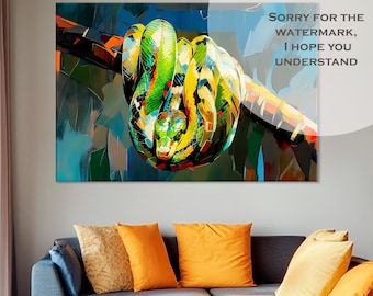 Green Snake Canvas Print: Zodiac Art, Feng Shui Decor