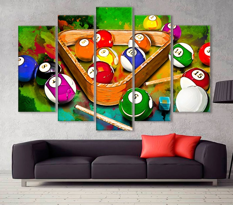 Pool Table Canvas Print: Modern Billiards Room Wall Art - Etsy