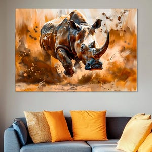 Nashorn Wanddekor, Kunst für Haus Wohnzimmer, Nashorn Malerei, Nashorn Büro Dekor, Nashorn Kunstwerk, Leinwand ohne Rahmen, fertig zum Aufhängen