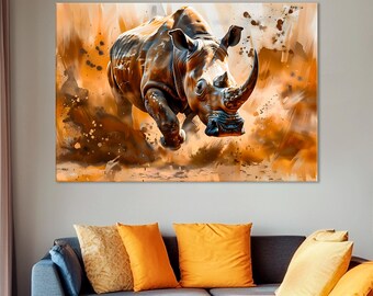 Rhinoceros Canvas Print, Abstract Rhino Wall Art, Ready to Hang
