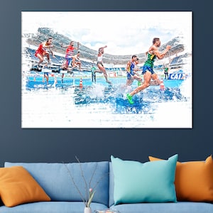 Athletics Canvas Print, Running With Obstacles Artwork, Jumping Over Obstacles Decor, Athletics Gift,Obstacle Running Wall Art,Running Decor
