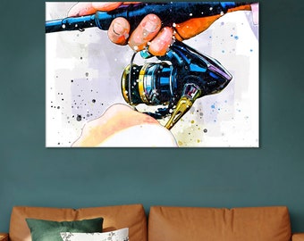 Fishing Rod Canvas Print: Giclée Ink Artwork, Fisherman Gift
