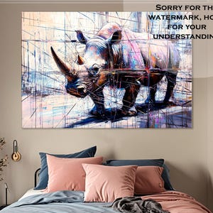 Nashorn Wanddekoration | Nashorn Gemälde Kunst für Zuhause & im Büro | Ungerahmt Leinwanddruck, fertig zum Aufhängen