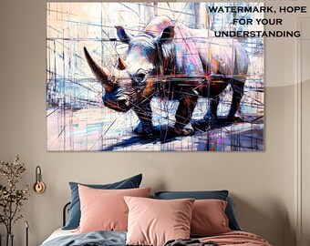 Rhinoceros Canvas Print | Modern Rhino Wall Decor, Ready to Hang