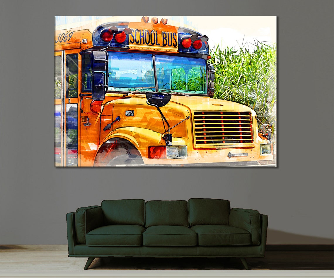 School Bus Canvas Print Bus Wall Art Yellow Bus Poster Room Etsy