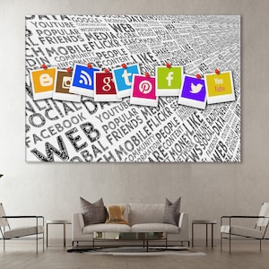 Social Network Canvas Art, Social Media Wall Art, Blogger Gift, Youtuber Gift