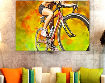 Woman Cyclist Canvas Art: Motivational Cycling Decor