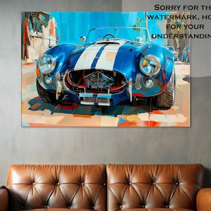 AC Cobra Canvas, ManCaveArt, Ac Cobra Painting, Muscle Car Modern Decor, Shelby Cobra Painting, Vintage Racing Car