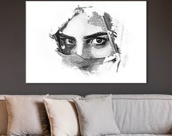 Niqab Eyes Canvas Art, Muslim Headdress Decor