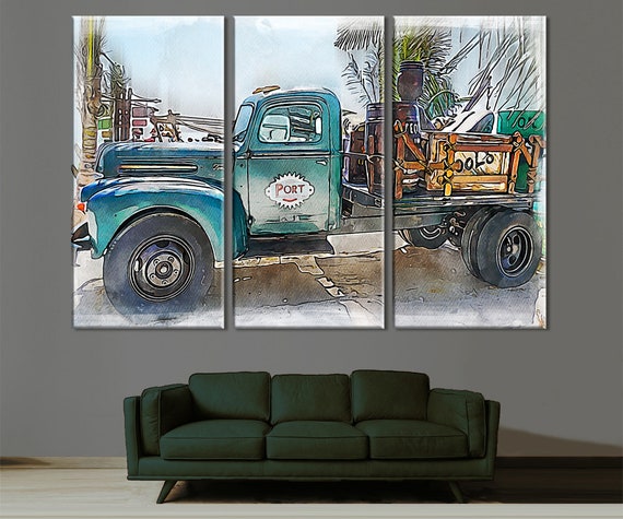 Truck Canvas Print Car Wall Art Old Blue Truck Poster Room Etsy
