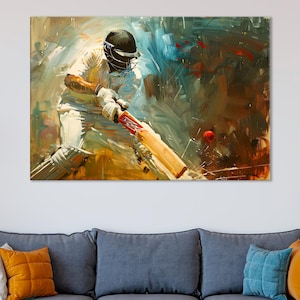 Cricket Player Canvas Art, Cricket Wall Print, Cricket Office Decor, Cricket Fan Gift, Canvas Ready to Hang, Canvas Print Unframed