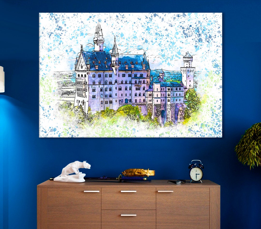 Castle Modern Art, Neuschwanstein Castle Canvas, Kids Room Decor,fairytale Castle Artwork,castle