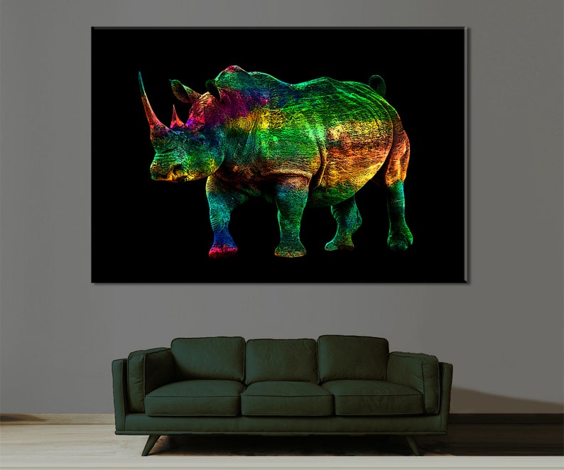 Rhinoceros Canvas Print Rhino Wall Decor Colored Rhino Etsy