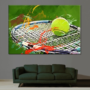 Tennis Canvas Art, Tennis Racquet Wall Decor, Tennis Canvas Print, Sports Room Decor, Tennis Fan Gift