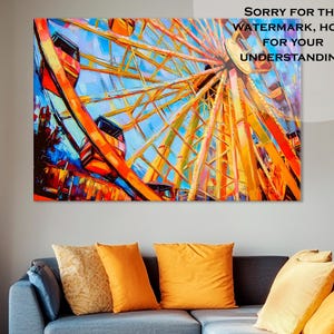 Ferris Wheel Wall Art, Big Wheel Print & Theme Park Decor, Amusement Park Canvas, Carousel Artwork for Home or Office