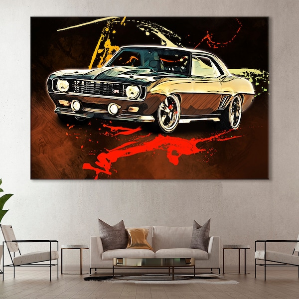 Chevrolet Camaro Print, Muscle Car Canvas, Camaro Poster, Muscle Car Wall Decor, Retro Car Wall Art, Camaro Painting