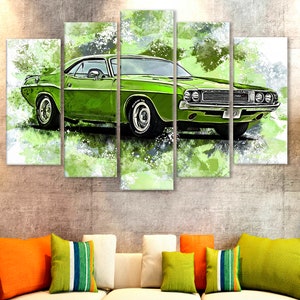 1970 Dodge Challenger Wall Art, Green Dodge Challenger Canvas, Muscle Car Poster, Boy Room Decor, Muscle Car Artwork, Challenger Wall Decor