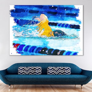 Sports Swimming Canvas Print, Pool Wall Decor, Water Sport Artwork, Swimming Pool Unique Gift, Swimmer Wall Print, Swimming Wall Print