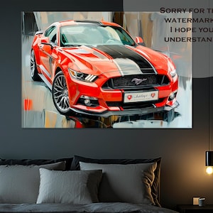 Ford Mustang Canvas Art, Mustang Painting for Boy Room Decor, Car Lover Gift, Auto Wall Art, Vintage & Modern Mustang Decor