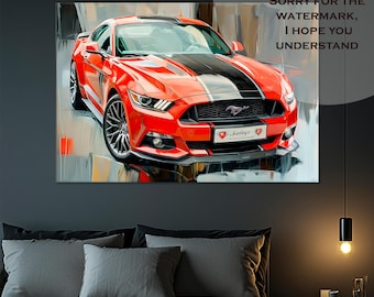Ford Mustang Print: Stretched Canvas Wall Art – Ready to Hang, Multiple Sizes
