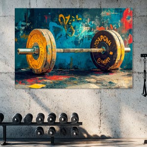 Barbell Wall Art | Powerlifting Artwork & Weightlifting Canvas for Gym Decor | Barbell Poster and Artwork for Workout Room