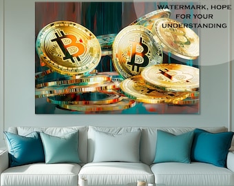 Bitcoin Canvas Print: Modern Cryptocurrency Wall Art, Wooden Frame