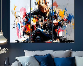 Musikerin Wandbild - Sanfte Pastell Gitarre Illustration, künstlerischer Weiblicher Druck