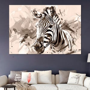 Zebra Canvas Print - Wild Animals Wall Art, Stylish Zebra Poster for Home Decor, Ready to Hang Digital Painting, Multiple Sizes Available