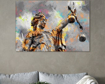 Lady Justice Canvas, Goddess of justice Art, Justitia Colorful Print,Lawyer Gift,Themis Artwork,Scales of Justice Wall Art,Themis Wall Art