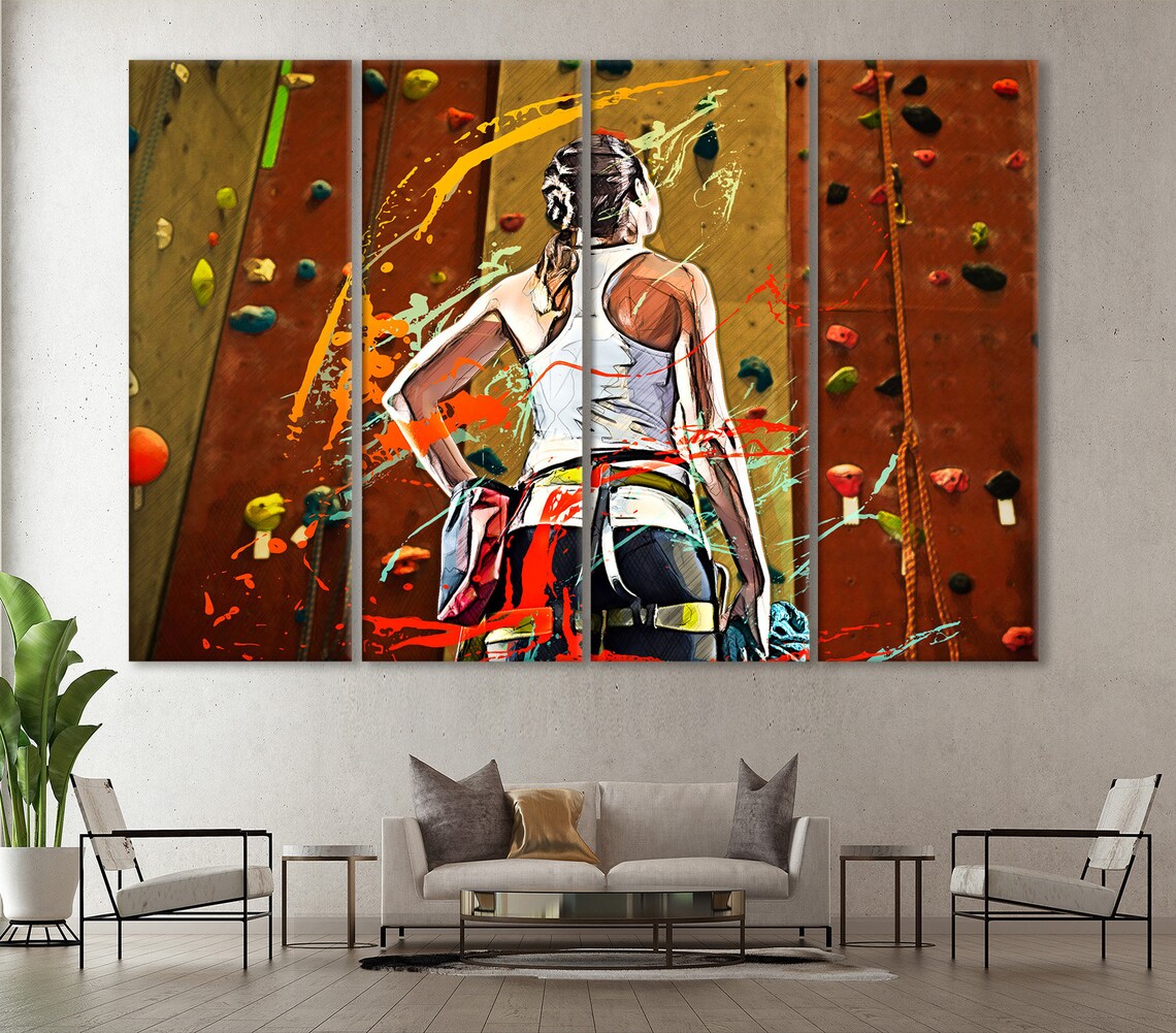 Female Climbing Canvas HillClimbing Wall Art Rock Сlimber Etsy