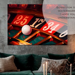 Roulette Wheel Canvas Art - Gambling Print for Game Room Decor, Unique Gambler Gift on Wooden Frame, Modern Wall Art