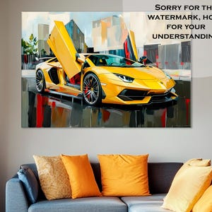 Lamborghini Wall Art, Sport Cars Canvas, Supercar Wall Art, Sport Car Poster,Luxury Car Wall Art,Yellow Lamborghini Artwork,Luxury Car Decor