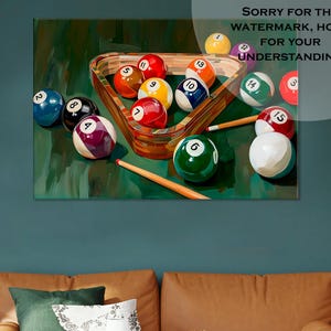 Pool Table Canvas, Billiards Player Gift, Pool Room Decor, Game Room Wall Art, Billiards Artwork Print, Unique Pool Art