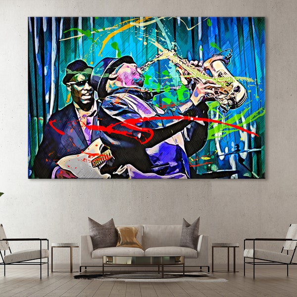 Jazz Band Wandkunst, Jazz Leinwand, Musik Zimmer Dekor, abstraktes kreatives Kunstwerk, Jazz Club Dekor, Jazz Fan Geschenk